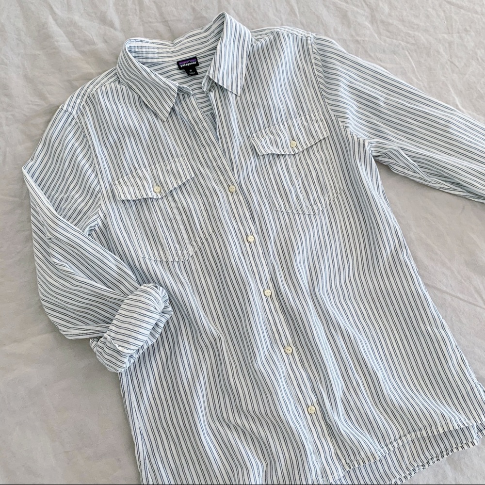Patagonia Blue and White Striped Button-Down Shirt